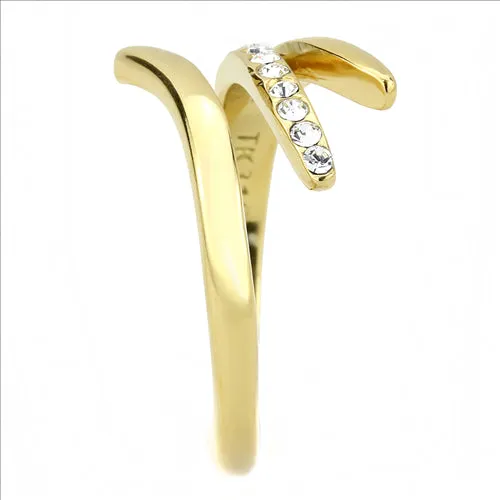 CJE3590 Wholesale Women's Stainless Steel IP Gold Top Grade Crystal Clear Minimal Ring