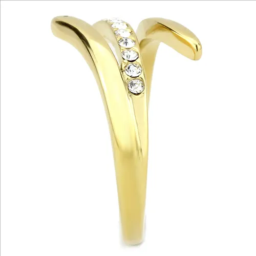 CJE3590 Wholesale Women's Stainless Steel IP Gold Top Grade Crystal Clear Minimal Ring