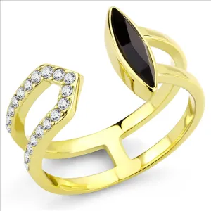 CJE3591 Wholesale Women's Stainless Steel Top Grade Crystal Jet Minimal Ring