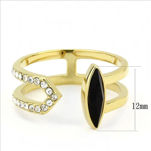 CJE3591 Wholesale Women's Stainless Steel Top Grade Crystal Jet Minimal Ring