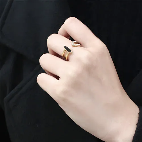 CJE3591 Wholesale Women's Stainless Steel Top Grade Crystal Jet Minimal Ring