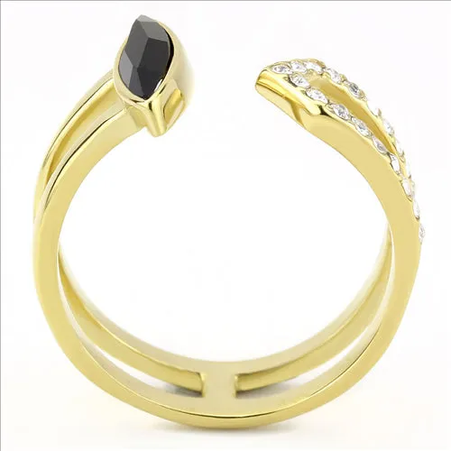 CJE3591 Wholesale Women's Stainless Steel Top Grade Crystal Jet Minimal Ring