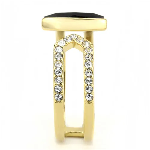 CJE3591 Wholesale Women's Stainless Steel Top Grade Crystal Jet Minimal Ring