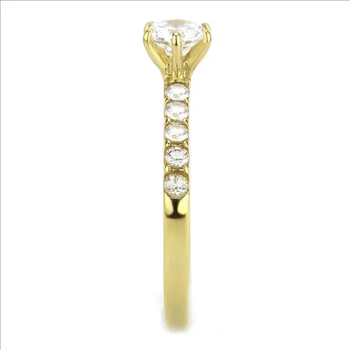 CJE3605 Wholesale Women's Stainless Steel IP Gold AAA Grade CZ Clear MInimal Ring