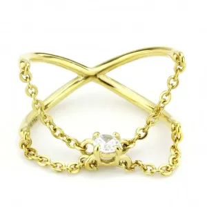 CJE3627 Wholesale Women's Stainless Steel IP Gold AAA Grade CZ Clear Chain link Ring