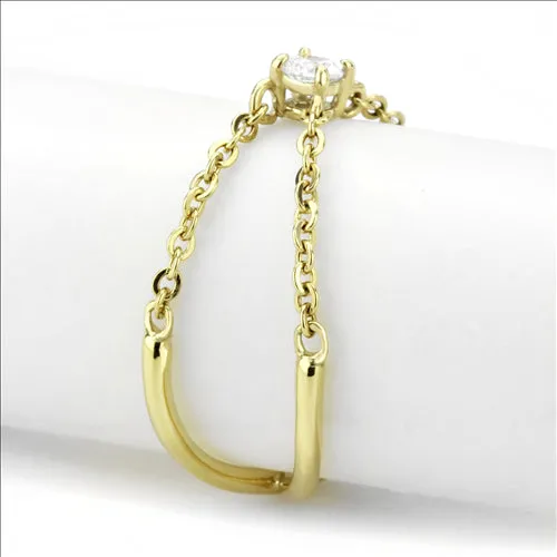CJE3627 Wholesale Women's Stainless Steel IP Gold AAA Grade CZ Clear Chain link Ring