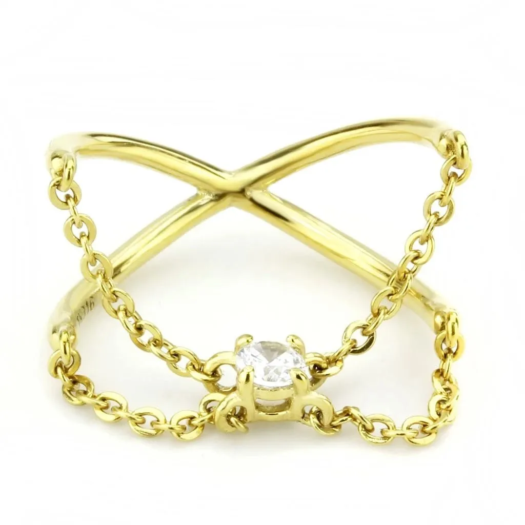 CJE3627 Wholesale Women's Stainless Steel IP Gold AAA Grade CZ Clear Chain link Ring