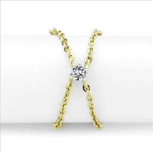 CJE3627 Wholesale Women's Stainless Steel IP Gold AAA Grade CZ Clear Chain link Ring