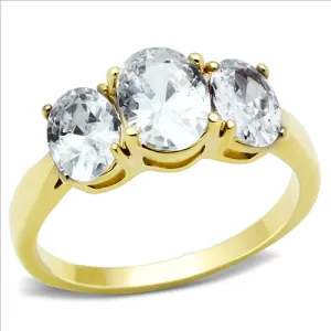 CJE3671 Wholesale Women's Stainless Steel IP Gold AAA Grade CZ Clear Three Stone Ring