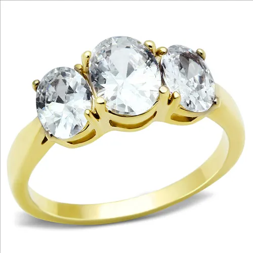 CJE3671 Wholesale Women's Stainless Steel IP Gold AAA Grade CZ Clear Three Stone Ring