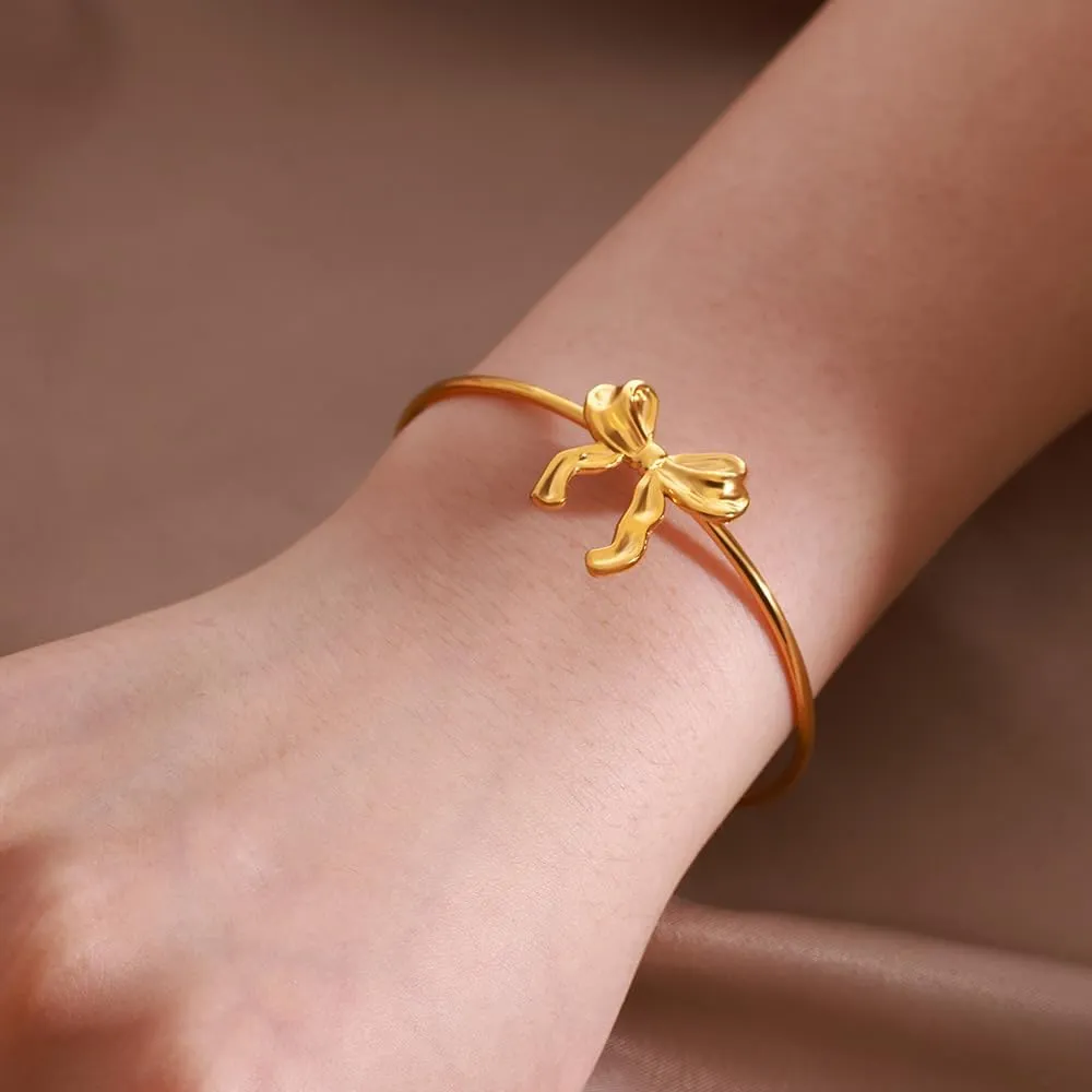 CJIAYUJEW Gold Bow Bracelet for Women Silver Bow Bangle Cuff Bracelet Trendy Bowknot Open Cuff Bangle Bracelets Adjustable Jewelry