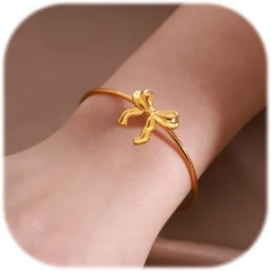 CJIAYUJEW Gold Bow Bracelet for Women Silver Bow Bangle Cuff Bracelet Trendy Bowknot Open Cuff Bangle Bracelets Adjustable Jewelry