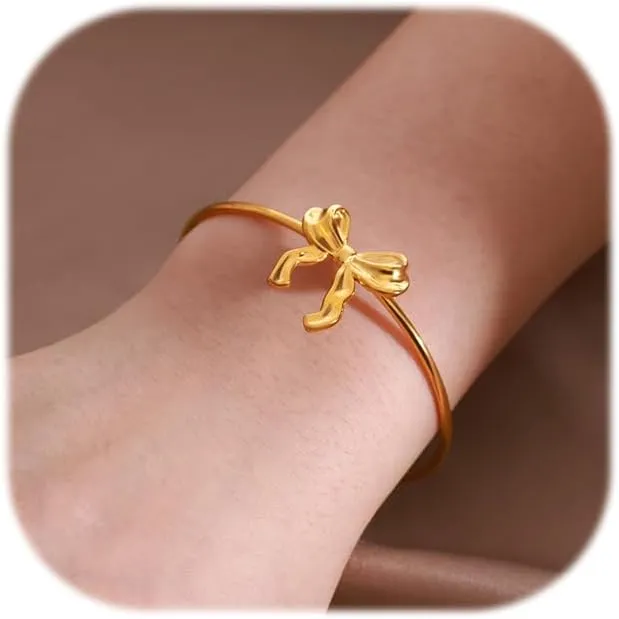 CJIAYUJEW Gold Bow Bracelet for Women Silver Bow Bangle Cuff Bracelet Trendy Bowknot Open Cuff Bangle Bracelets Adjustable Jewelry