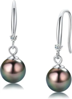 Classic AAA Quality Genuine Tahitian Black Pearl Dangle Drop Earrings 8-9mm  Birthday Anniversary Jewelry Gifts for Women