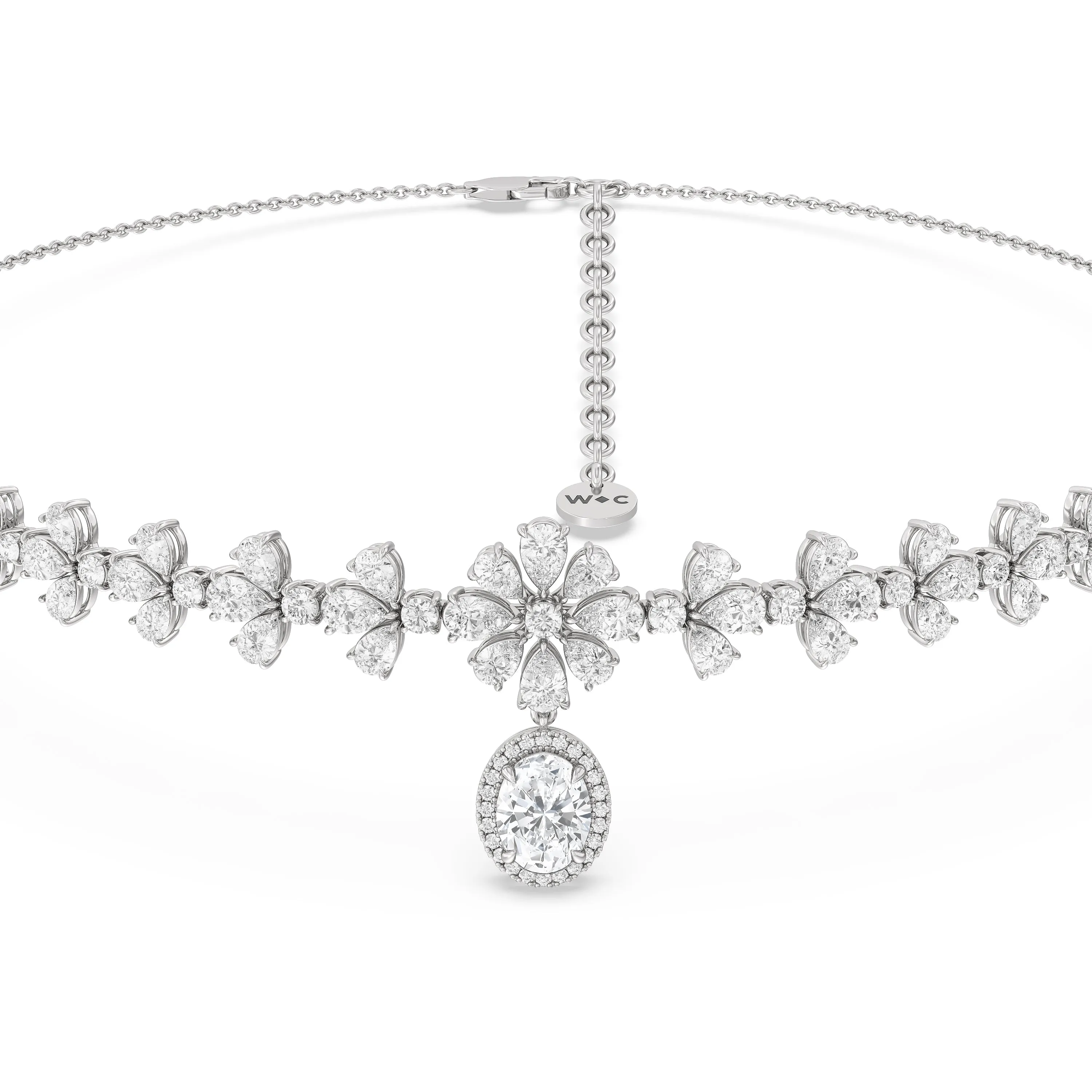 Classic Oval Halo Dangle Choker Necklace