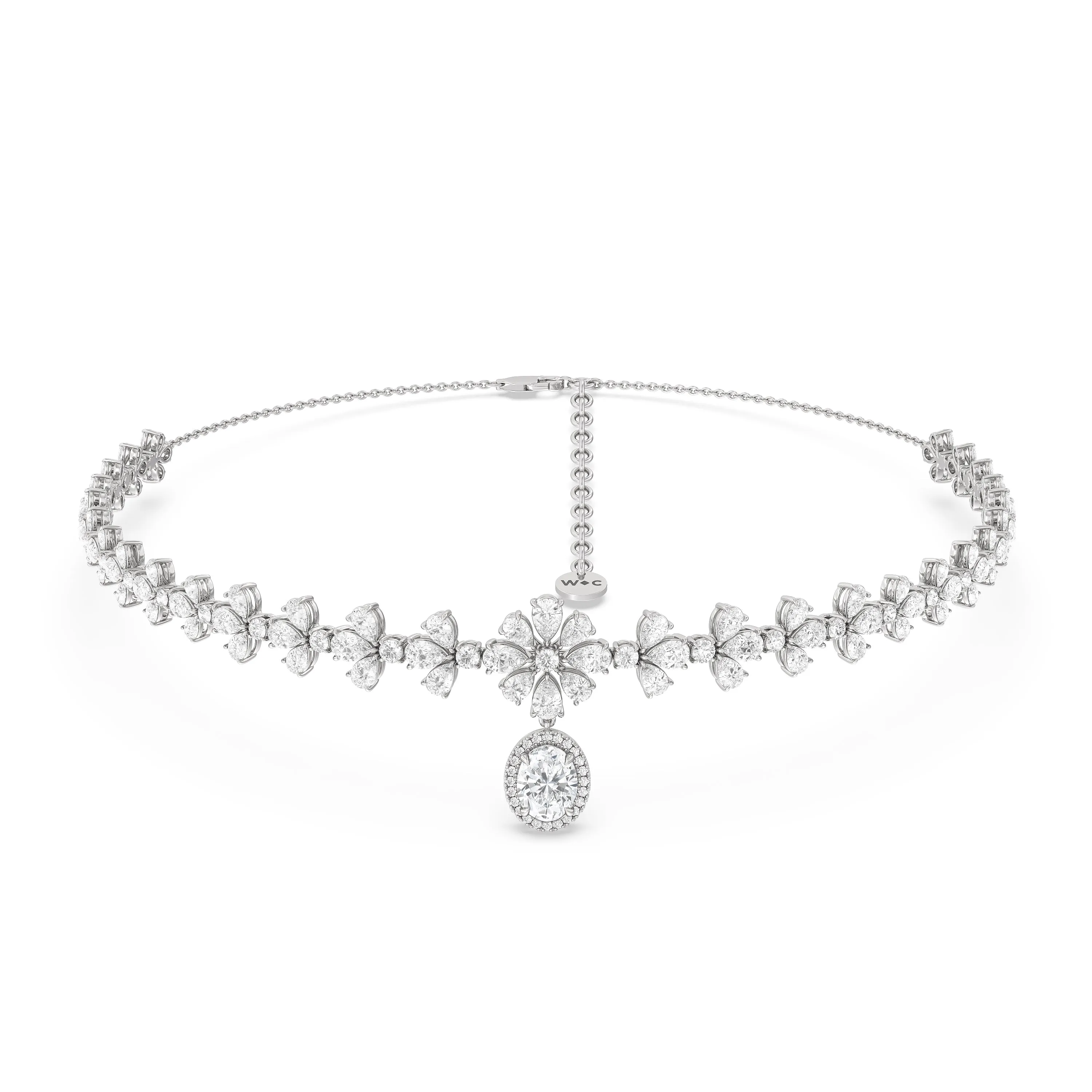 Classic Oval Halo Dangle Choker Necklace