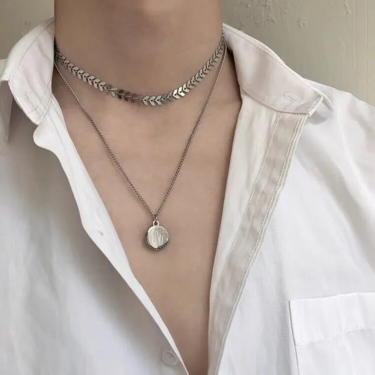 Classic Trendy Metal Silver Color Clavicle Chain Necklaces Stainless Steel Pendant Temperament Jewelry For Women Girls Necklaces