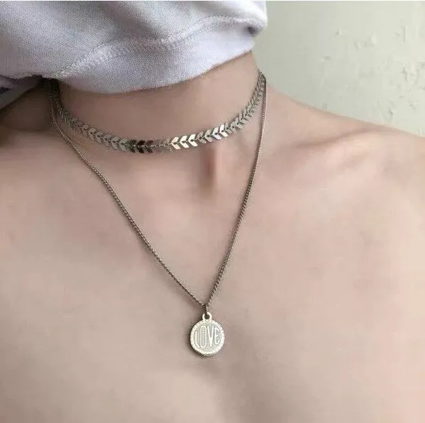 Classic Trendy Metal Silver Color Clavicle Chain Necklaces Stainless Steel Pendant Temperament Jewelry For Women Girls Necklaces