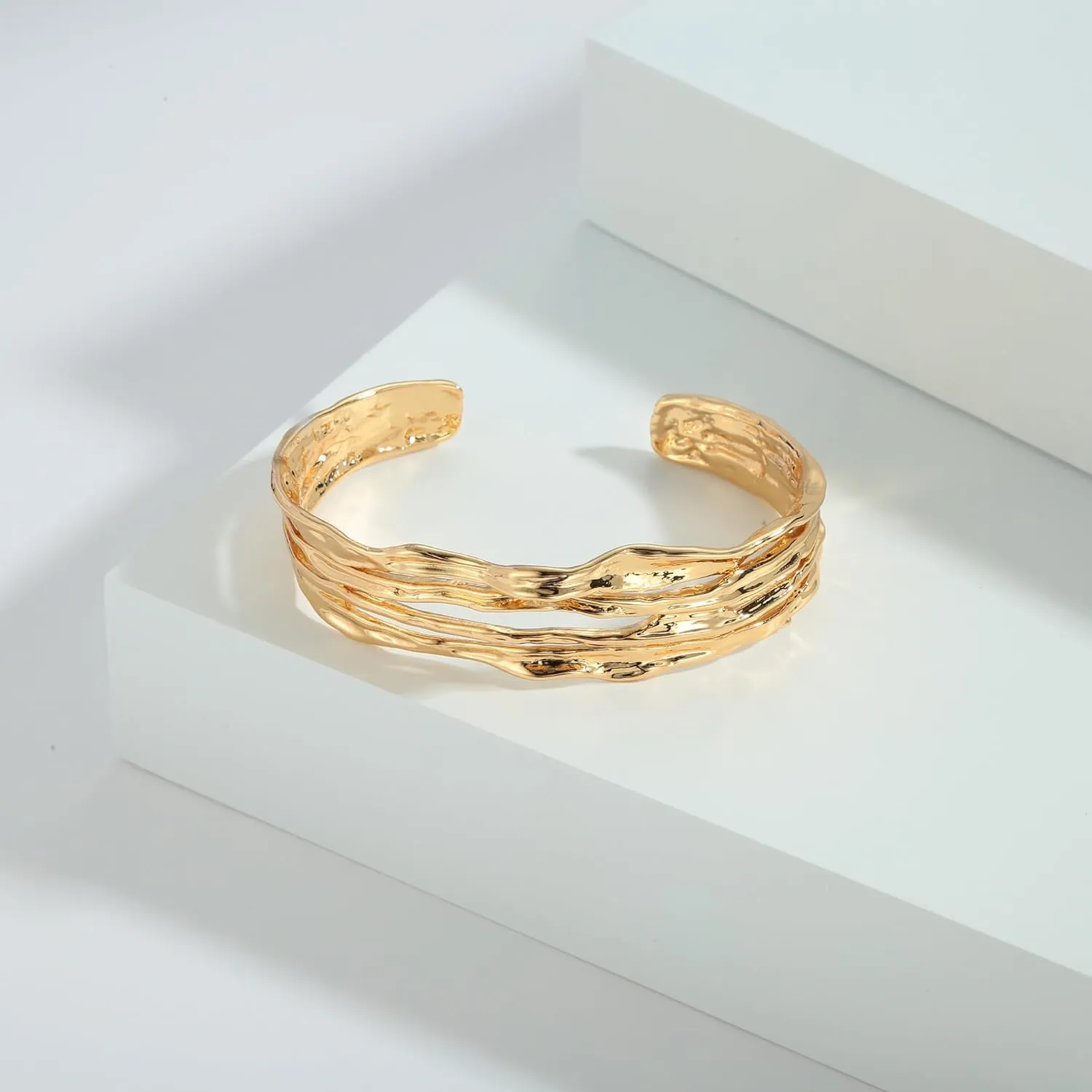 CLASSYZINT Dainty Gold/Silver Muilt-layer Cuff Bangle Bracelets For Women Adjustable Thin Minimalist Open Cuff Bracelet