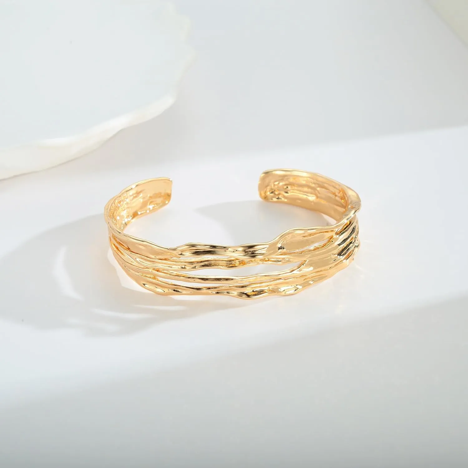 CLASSYZINT Dainty Gold/Silver Muilt-layer Cuff Bangle Bracelets For Women Adjustable Thin Minimalist Open Cuff Bracelet