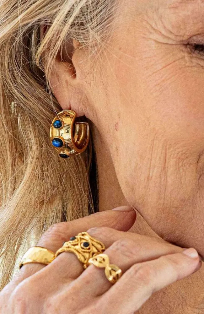Cleopatra Bold Hoop Earrings Gold/Blue Labradorite
