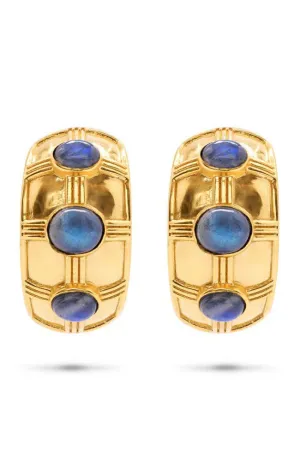 Cleopatra Bold Hoop Earrings Gold/Blue Labradorite