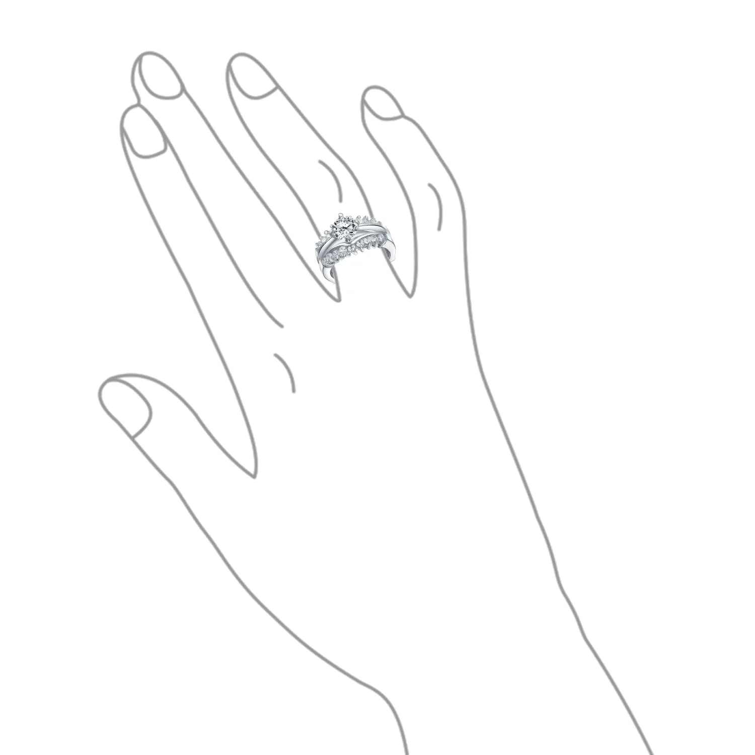 Cocktail Statement Ring: 1CT Round Solitaire CZ Band Guard Enhancer in Sterling Silver
