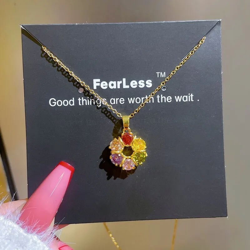 Color Round Cubic Zircon Pendant Necklace for Women