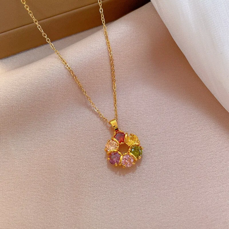 Color Round Cubic Zircon Pendant Necklace for Women