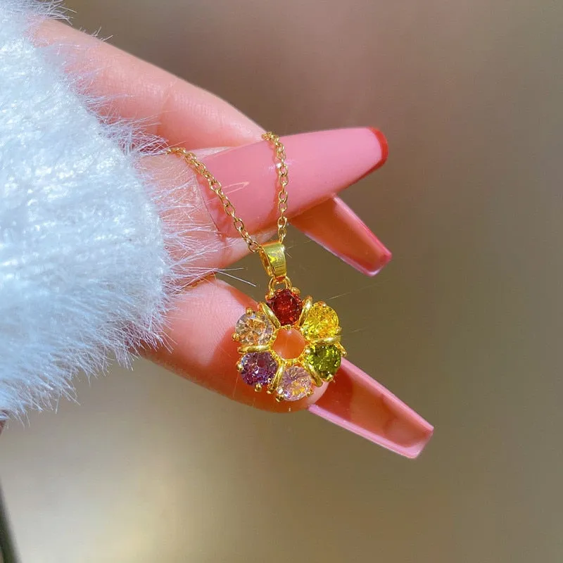 Color Round Cubic Zircon Pendant Necklace for Women