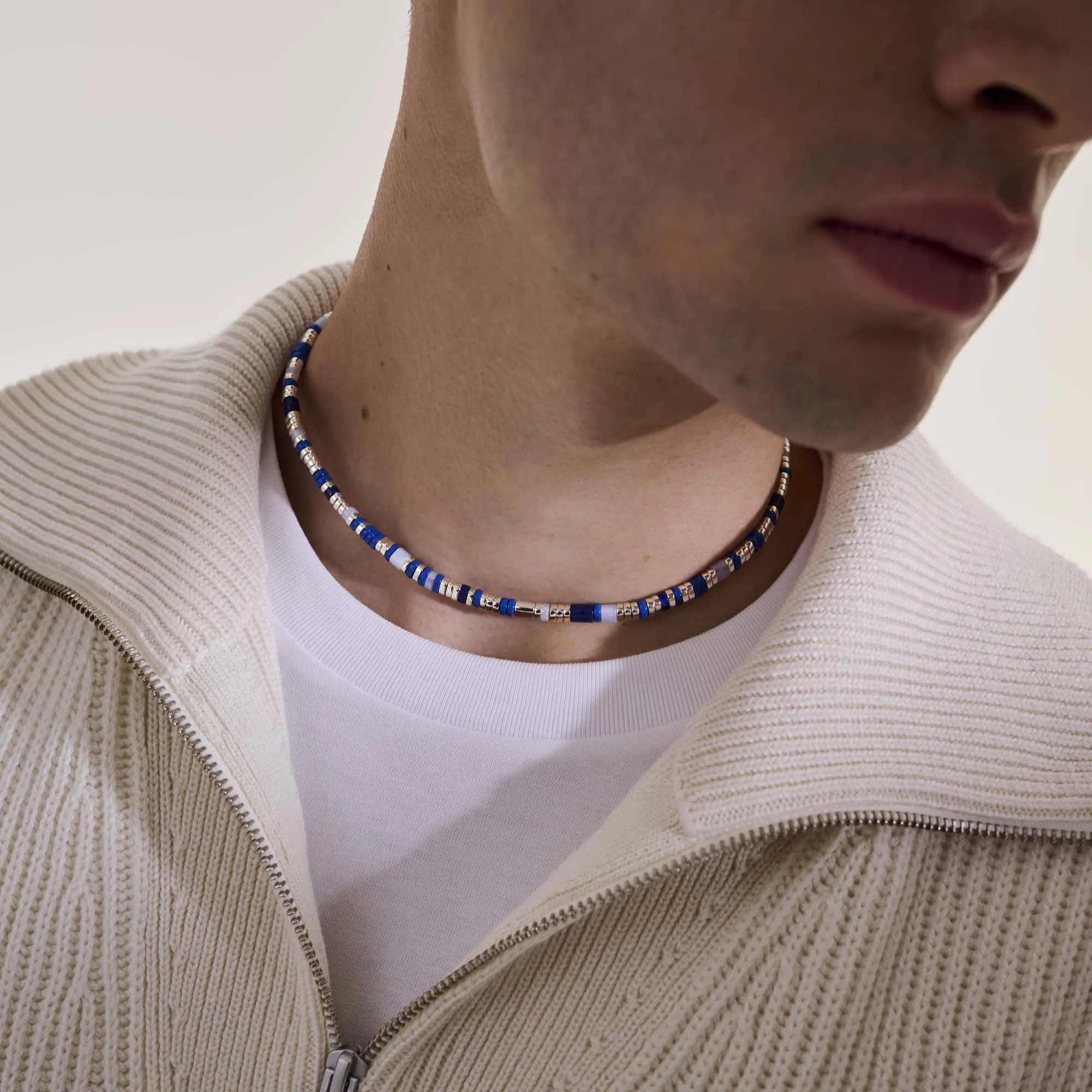 Colorblock Choker, Silver, Slim|NBS986611BULPZBLA