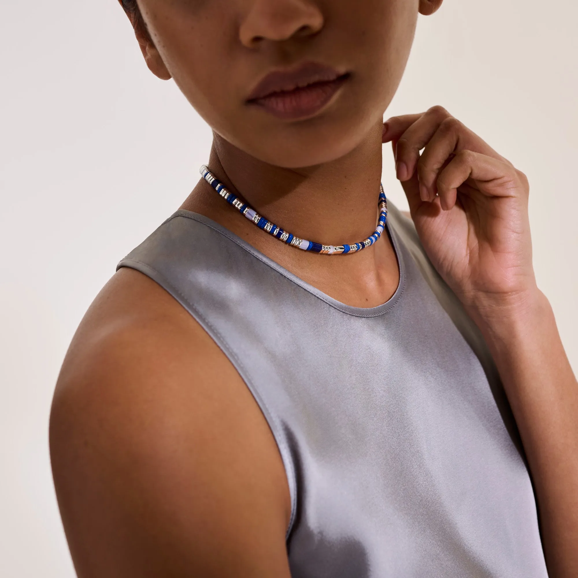 Colorblock Choker, Silver, Slim|NBS986611BULPZBLA