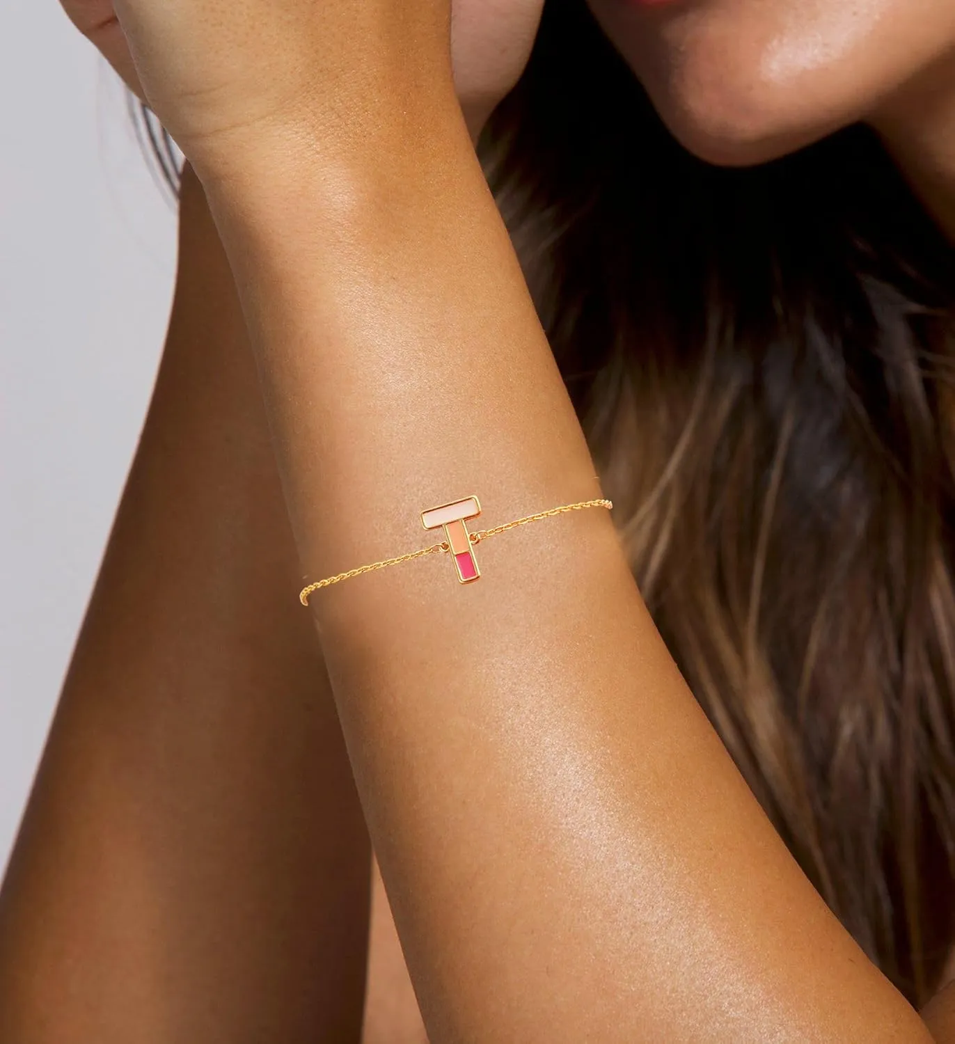 Colorful Initial Gold Summer Bracelets for women 14K Gold Plated Enamel Cute Letter Bracelet Jewelry Simple Fashion Chain Link Bracelets Dainty Gold Bracelets for Women Gift