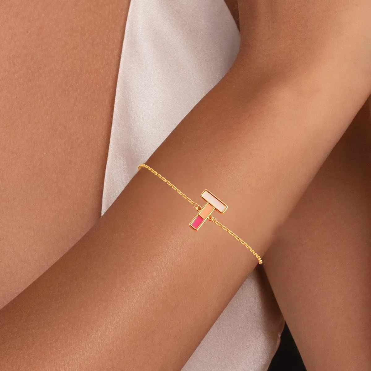 Colorful Initial Gold Summer Bracelets for women 14K Gold Plated Enamel Cute Letter Bracelet Jewelry Simple Fashion Chain Link Bracelets Dainty Gold Bracelets for Women Gift