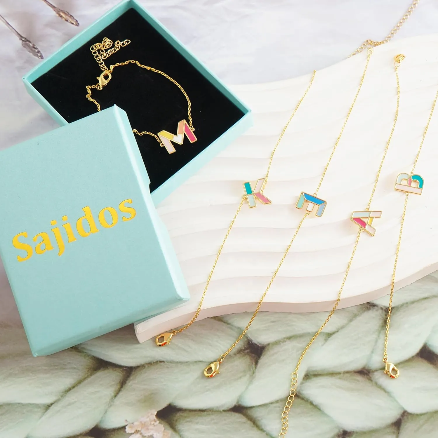 Colorful Initial Gold Summer Bracelets for women 14K Gold Plated Enamel Cute Letter Bracelet Jewelry Simple Fashion Chain Link Bracelets Dainty Gold Bracelets for Women Gift