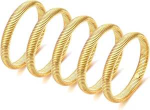 COLOYAN Gold Bangles for Women Chunky Gold Bangles Bracelets 18K Gold Plated Stainless Steel Stretchy Snake Bracelets Flexible Wide Gold Stack Bracelets