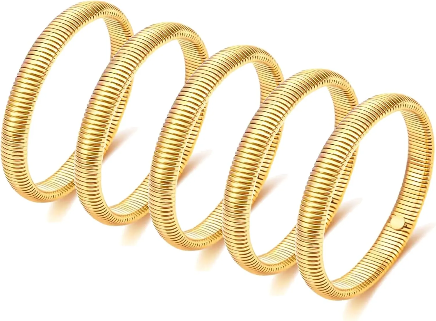 COLOYAN Gold Bangles for Women Chunky Gold Bangles Bracelets 18K Gold Plated Stainless Steel Stretchy Snake Bracelets Flexible Wide Gold Stack Bracelets