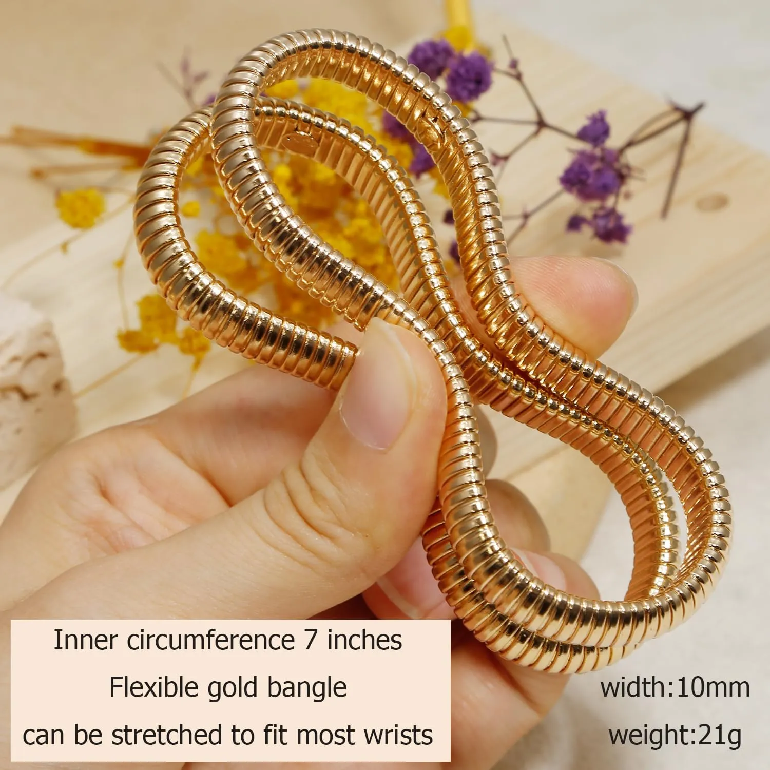 COLOYAN Gold Bangles for Women Chunky Gold Bangles Bracelets 18K Gold Plated Stainless Steel Stretchy Snake Bracelets Flexible Wide Gold Stack Bracelets