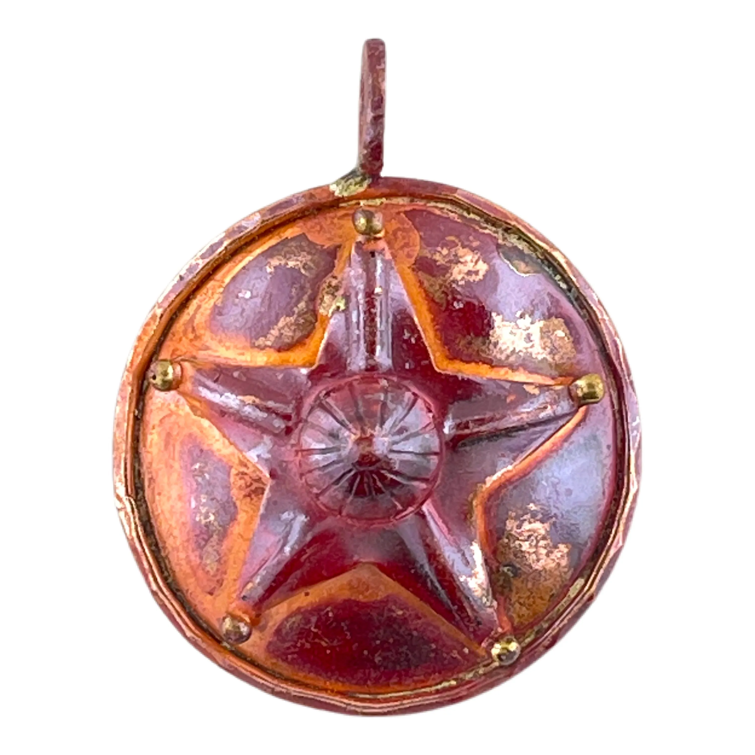 Copper Star in Domed Circle Pendant