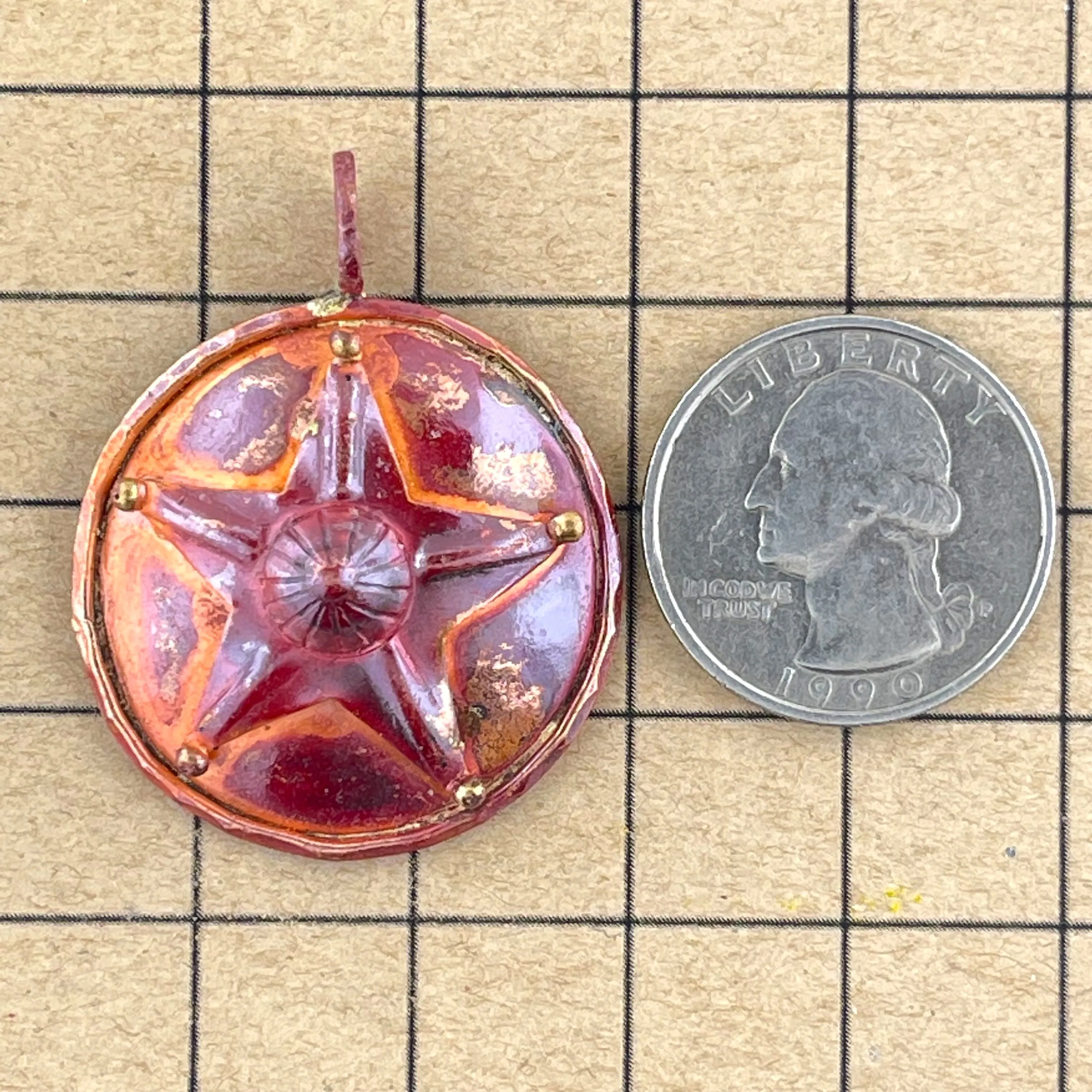 Copper Star in Domed Circle Pendant