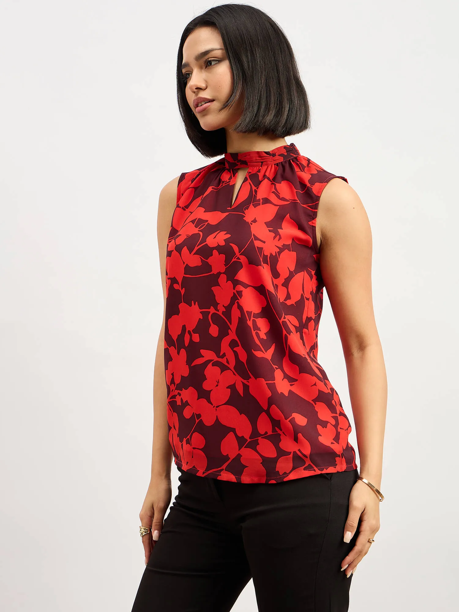 Costello Keyhole detail Halter Neck Top - Red