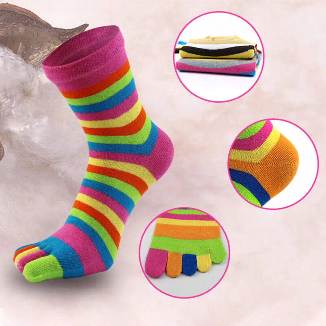 Cotton Rainbow Colorful Breathable Casual Ankle Toe Socks