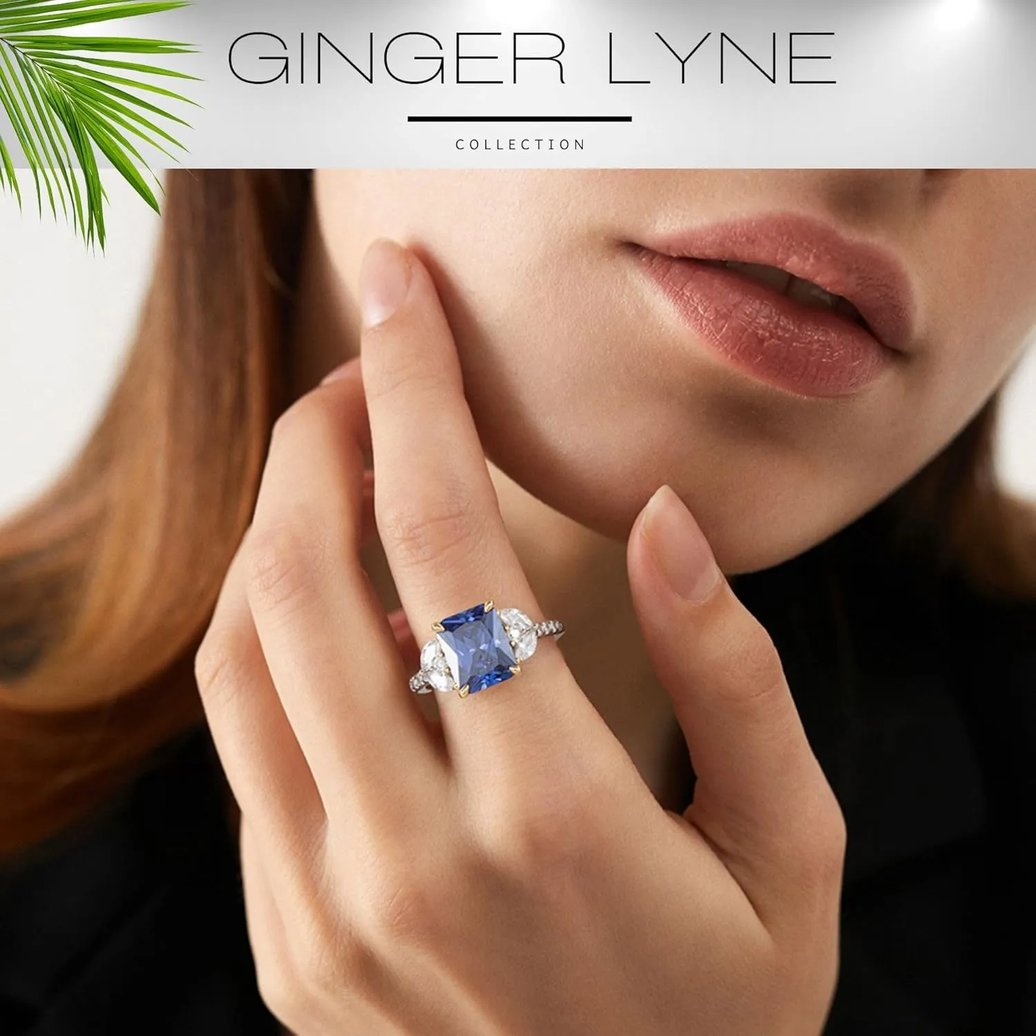 Created Blue Sapphire Rings for Women Sterling Silver 14k Gold Accents 3.5 Ct Blue Gemstone Engagement or Bridal for Women | September Birthstone Ring by Ginger Lyne | Faux Simulated Diamond