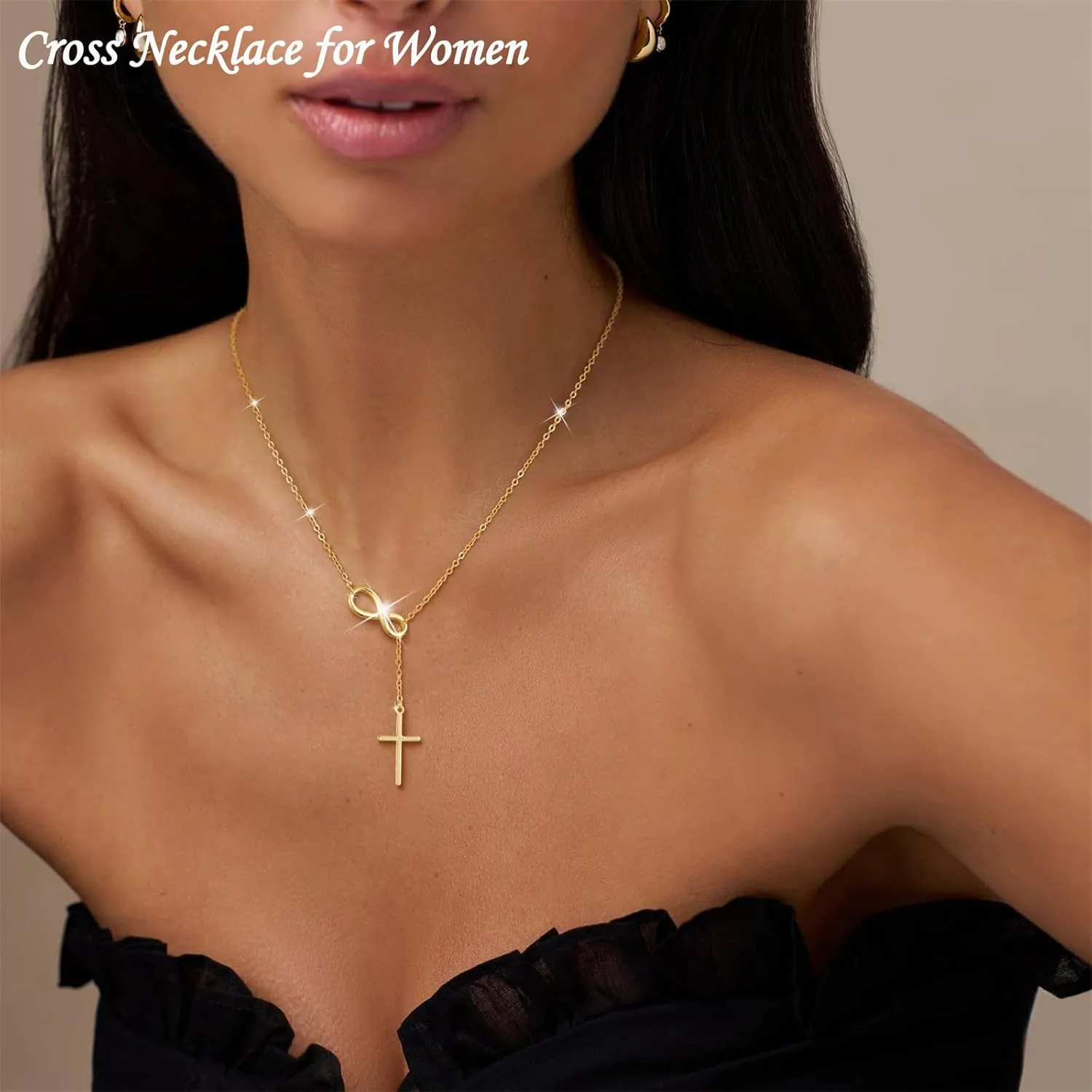 Cross Necklace for Women 14K Gold Plated Y-Necklaces Dainty Cross Faith Pendant Necklaces Minimalist Simple Religious Jewelry
