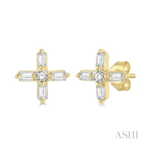 Cross Petite Baguette Diamond Fashion Earrings