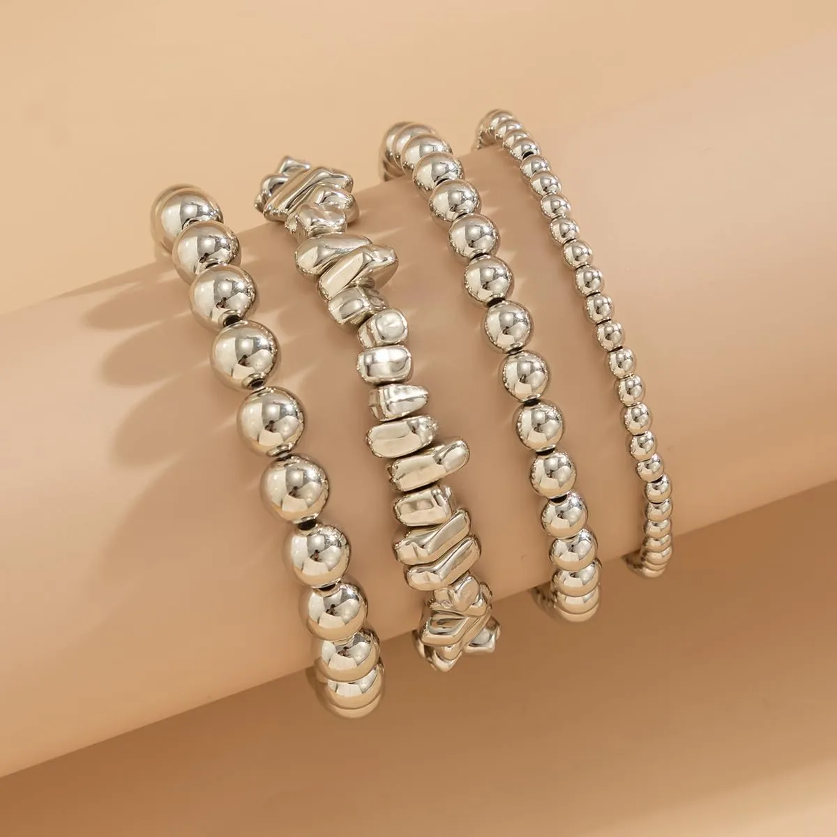 CSIYANJRY99 Silver Beaded Bracelets for Women Gold Stackable Stretch Bead Bracelet Set Beads Bracelet Stack Pack Hand Jewelry