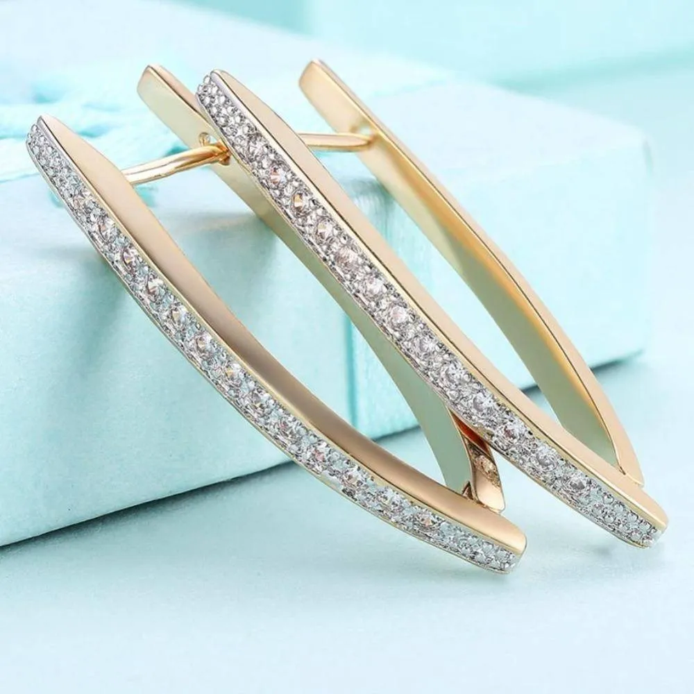 Cubic Zirconia Geometric Gold-Color Big Hoop Earrings