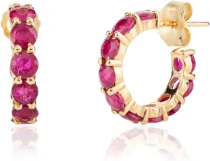 Dainty 18k Yellow Gold 1.95 Carats Ruby Huggie Hoop Earrings for Her- Solid Gold Earrings For Women- Minimalist Jewelry Gift- July Birthstone Earrings