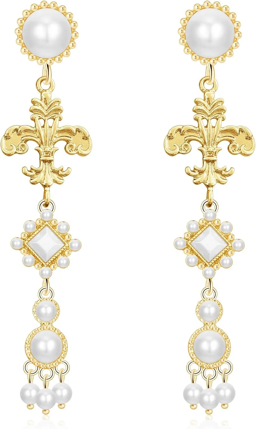 Dainty Baroque Pearl Flower Tassel Dangle Drop Earrings Floral Fringe Long Stud Earrings For Women