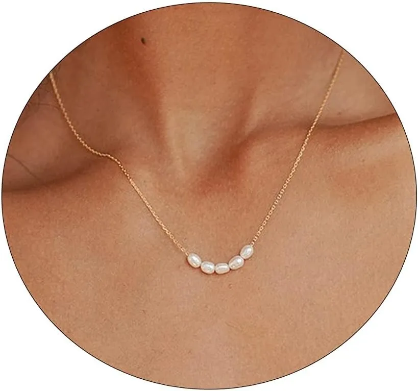 Dainty Gold Lariat Pearl Necklaces for Women Pearl Y Necklace Simple Single Pearl Drop Long Gold Necklace Small Tiny Pearl Choker Thin Chain Necklace Freshwater Pearled Pendant Necklace Pearls Jewelry Gift